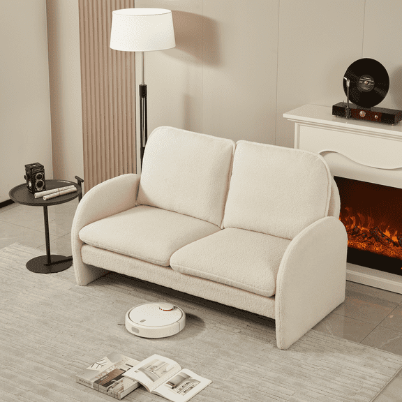 Newboti Furniture 59" Loveseat Sofa Small Couch for Living Room, Sherpa Fabric Upholstered Loveseat Sofa Couch, Small Loveseat Sofa for Apartment, Bedroom 97963