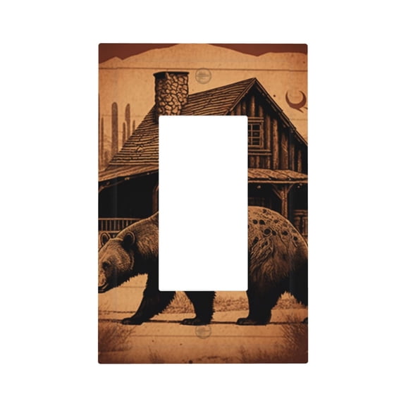 Rustic Lodge Cabin Bear Southwestern Vintage Single Gang Wall Plate 1 Gang Decorative Electrical Outlet Light Switch Cover Switchplate