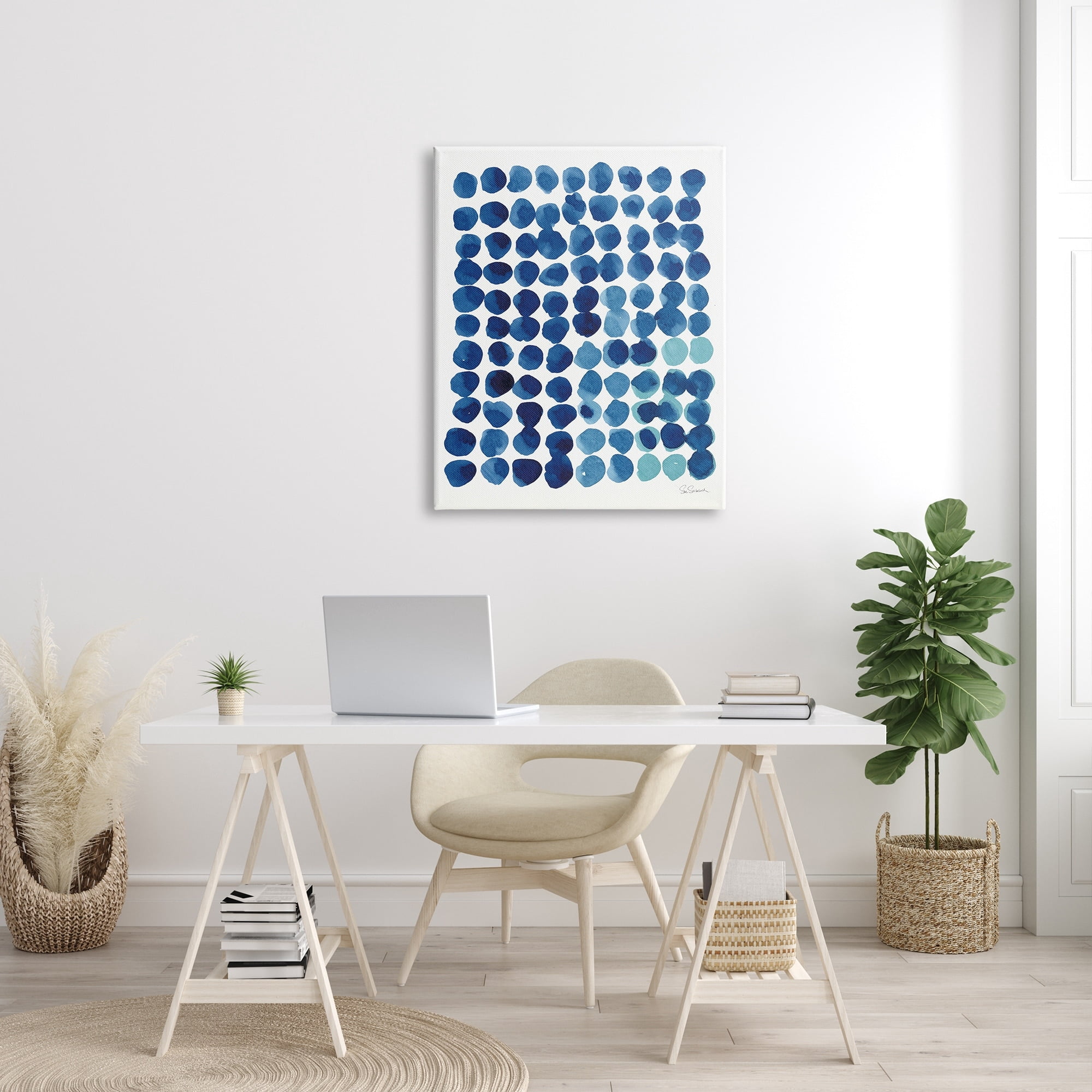 Stupell Industries Blue Polka Dot Pattern Circle Shape Grid Watercolor, 30 x 40, Design by Sue Schlabach