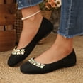 thumbnail image 2 of IEMIEMIEM Women's Ballet Flats with Pearl Clip - Faux Suede Pointed Toe Slip On, Comfortable Soft Shoes for Wedding Guest, Office & Dressy Events Black 8.5 Wide, 2 of 7