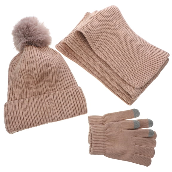 HONITANO Khaki Woolen Yarn Winter Gloves Hat and Scarf 1 Women Touchscreen Compatible