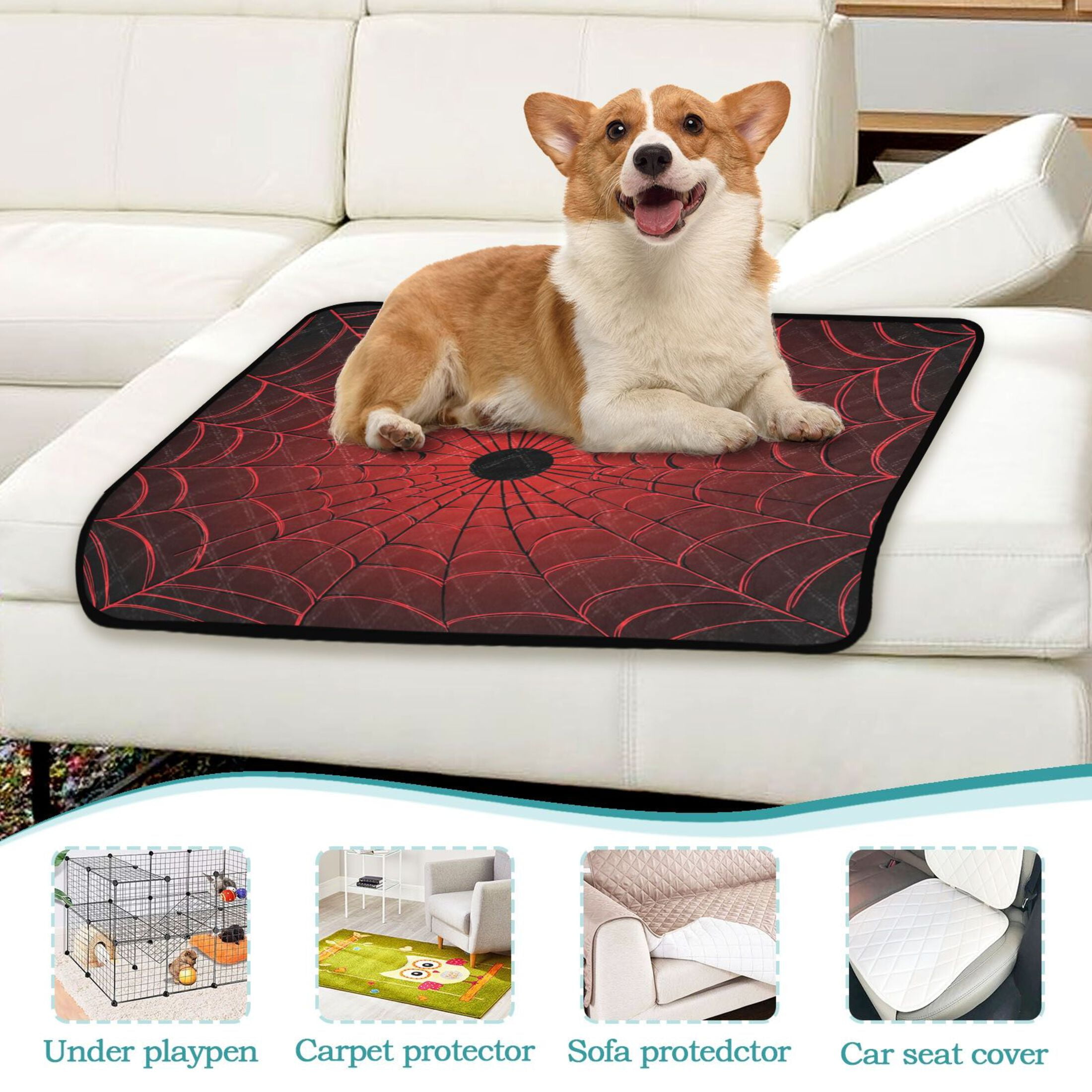 Qxltty Red Cobweb Cat litter Pads Pet Set of 2 Diaper Mats Center Anti-leakage Layer Absorbent Soft and Comfortable