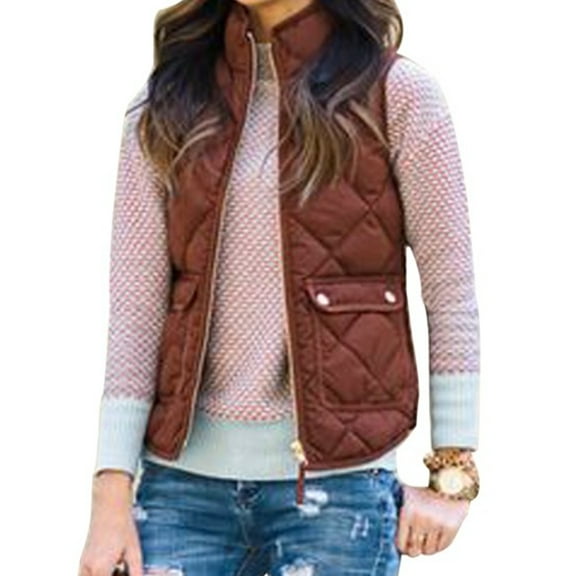 Women's Stand Collar Warm Padded Zip Closure Side Pockets Gilet Quilted Puffer Vest