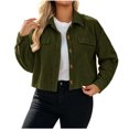 thumbnail image 5 of Thousandth Women's Corduroy Cropped Shacket Jacket Casual Button Down Chest Pocket Long Sleeve Coat Loose Fit Fall Layering Outer Coat, 5 of 9