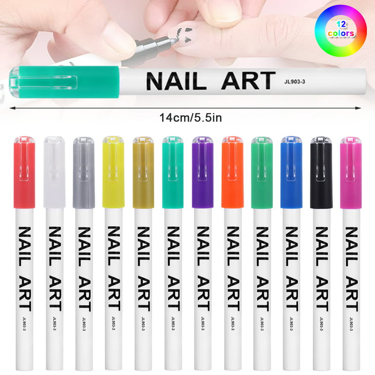 Summerkimy 12 Colors 3D Nail Art Painted Pens Set Quick Dry Nail Art Painting Pen Kit Waterproof Nail Point Graffiti Pen Drawing Painting Liner Brush