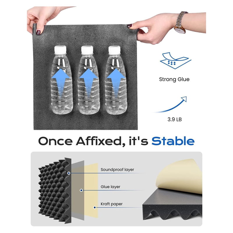 48 Pack Self Adhesive Egg Crate Sound Proof Foam Panels 1x12x12Inch, Acoustic Foam for Home and Studios