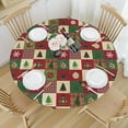 thumbnail image 3 of Christmas Round Tablecloth Fitted Best for 44"-48" Xmas Red Green Tree Table Cloth Elastic Edge Round Water-Resistant Washable Snowflakes Table Cover for Party Picnic Camping Outdoor Indoor Decor, 3 of 4