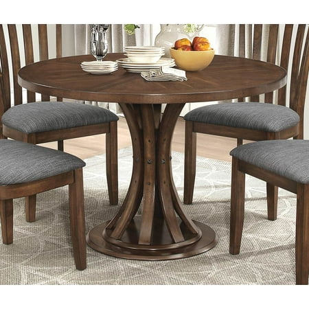 Slatted Pedestal Base Dining Table In Rustic Finish