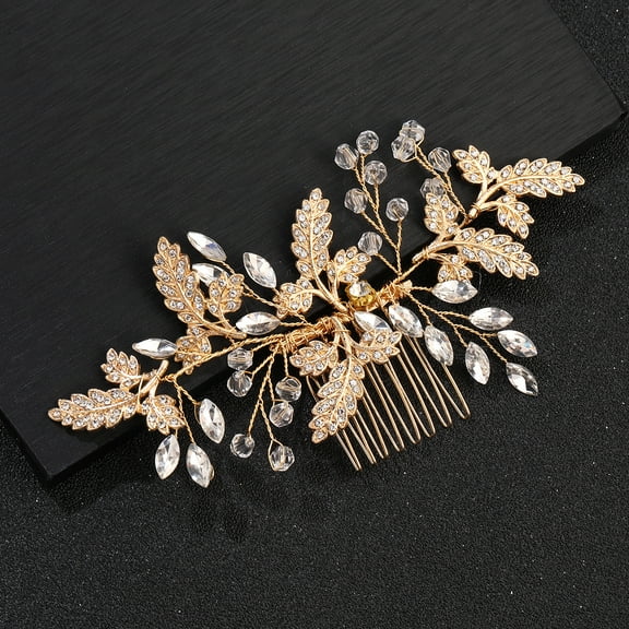 NAMZI Bridal Flower Wedding Hair Pins Crystal Pearl Hair Combs Clips Headpiece Gold Wedding Hair Accessories Jewelry with Rhinestone for Brides Bridesmaids Women Girls (Gold)