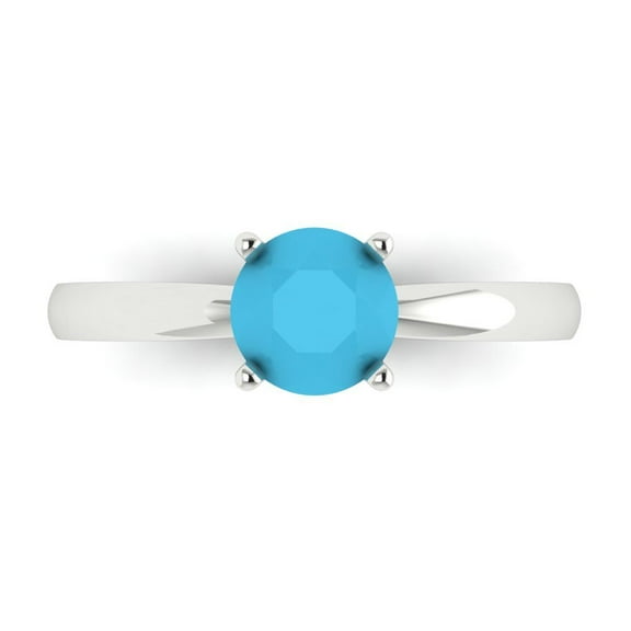 1 ctw Solitaire Anniversary Ring for Women | Round Cut Simulated Turquoise | Hyperallergenic Solid 14K White Gold