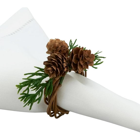 Fennco Styles Woodland Pine Cone Decorative Napkin Rings, Set of 4 - Brown Rustic Holiday Napkin Holders for Dining Room, Banquet, Family Gathering, Christmas and Special Occasion