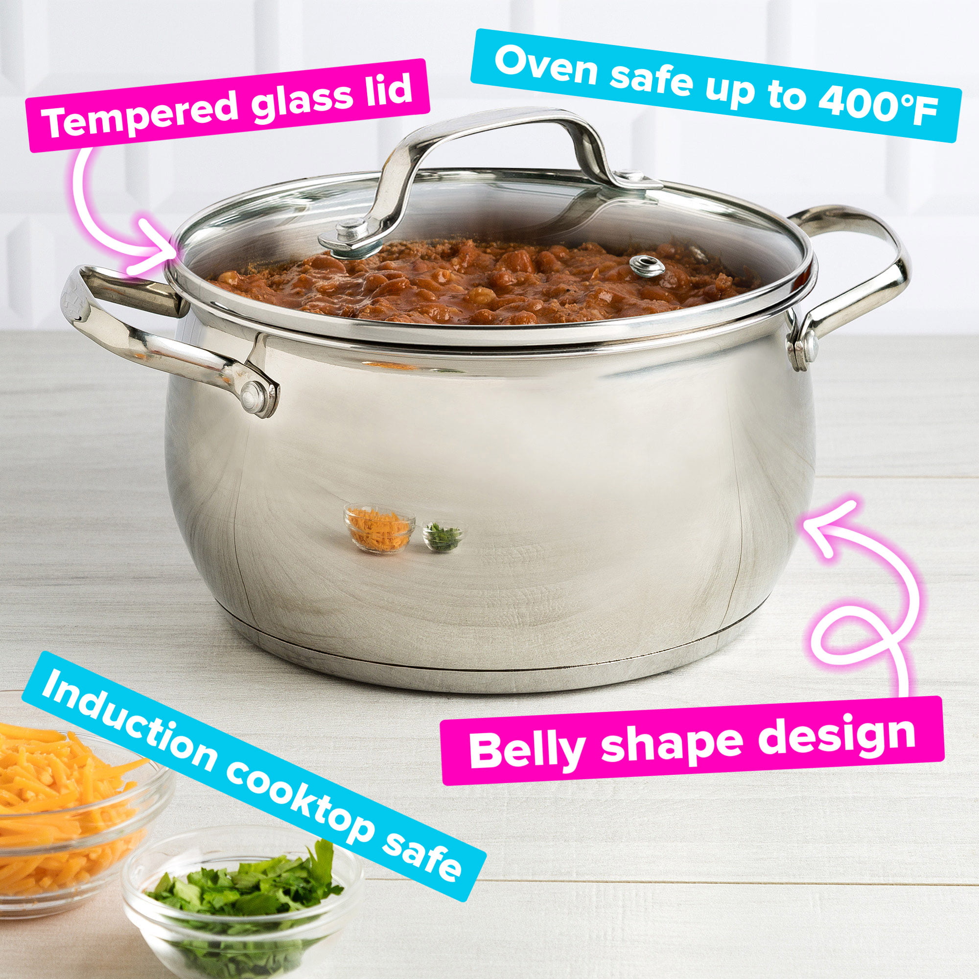 Tasty Stainless Steel Dutch Oven and Glass Lid, 5 Quart, Size: 5qt