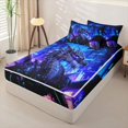 thumbnail image 2 of Homewish Cyberpunk City Dragon Zipper Full Size Comforter Sets with Fitted Sheet and 2 Pillowcases For Boys And Girls,Purple Blue Futuristic Zipper Bedding Set,Black Reversible,4 Pieces, 2 of 7