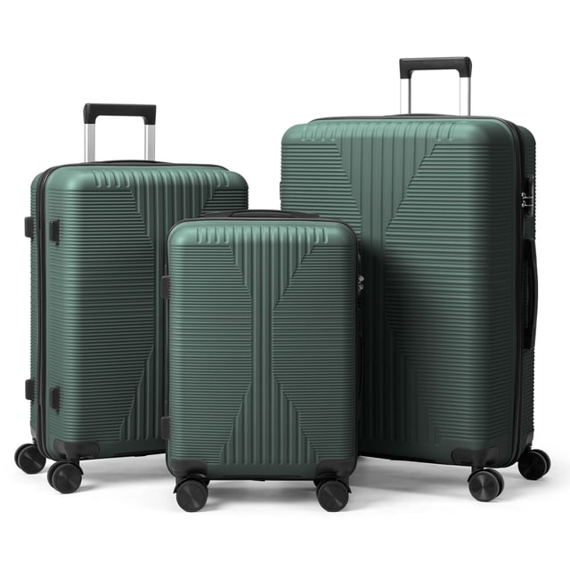 Ktaxon Ensemble de Bagages 3 Pcs, Ensemble de Valises avec Roues Pivotantes à 360°, Bagage Rigide Léger 20 Po 24 Po 28 Po, Vert