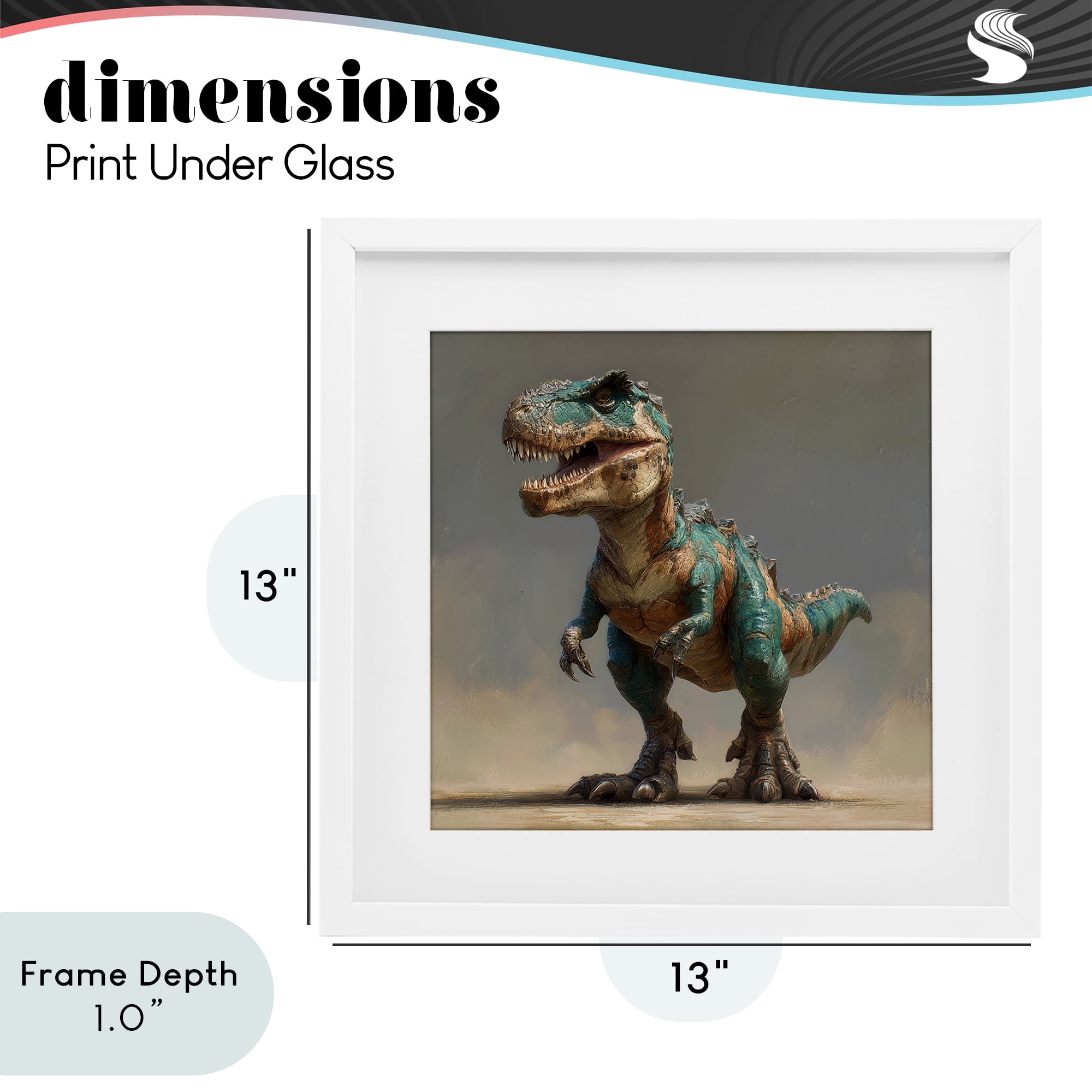 Stupell Industries Turquoise T-Rex Study White Framed Print Under Glass, design by Wumples