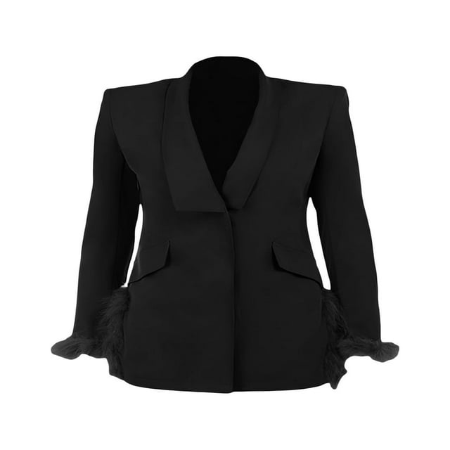AMERTEER Femmes Luxe Blazer Robe Sexy V Cou à Manches Longues Plume Fendue Mini Robe Élégante Veste Décontractée Cocktail Party Rose Rouge M