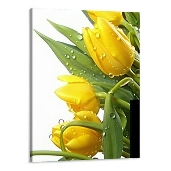 Shiartex  - Wall Art Green Spring Flowers Yellow Tulip Painting Pictures Print On Canvas Flower The Picture for Home Modern Decoration (Ready to Hang 16x20 Inch)