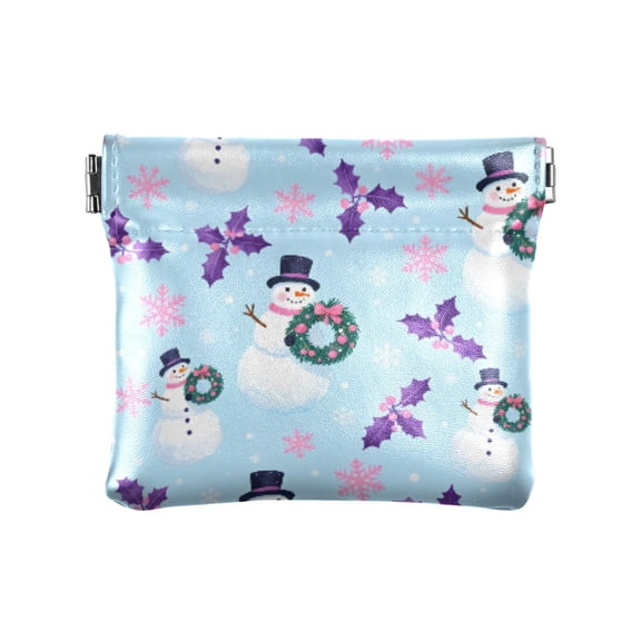 JIALIOU Leather Coin Purse Pouch No Zipper Small Snowman Dot Cherry Leaf Makeup Bag for Women Men Cosmetics Jewelry 4.3x3.7 inch