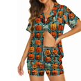 thumbnail image 4 of Feancey Womens Halloween Pajamas Sets Short Sleeve Button Down Sleepwear Elastic Waist Shorts Lounge Set Holiday Novelty Printed Pj Two Piece Multicolor XXL, 4 of 6