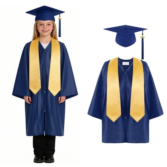 Children Kindergarten Graduation Cap and Gown with 2026 Tassel and Gold Stole Navy Cap and Gown for Kindergarten Graduation Celebration Dress Outfit