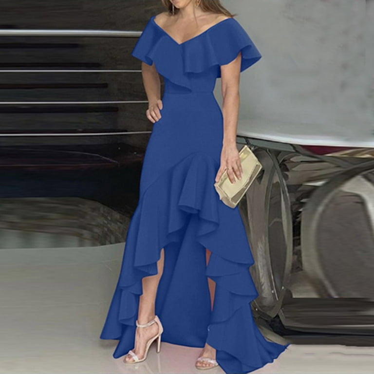 Semi Formal Dresses for Women 2022 Elegant Floral V Neck Fit and Flare Cocktail Dress Loose Flowy Short Sleeve Dress Walmart