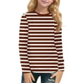thumbnail image 2 of YDFCWXW Girls' Long Sleeve Cotton Striped T-Shirt: Classic Comfort & Style for Fall Spring (Wine, 13-14 Years), 2 of 6