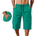 thumbnail image 2 of Men's Hiking Capri Pants 3/4 Joggers Gym/Workout Below Knee Long Shorts Lightweight Quick Dry Elastic Waist with Zipper Pockets and Drawstring Mint Green, 2 of 9
