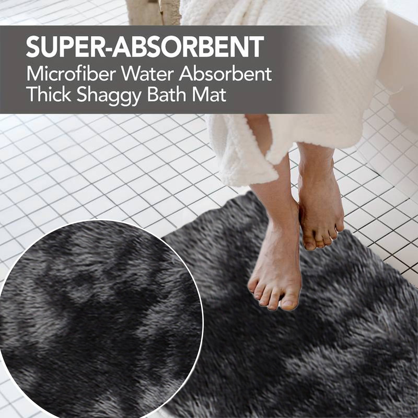 Qocolhg Mixed Colors Shaggy Bath Mats of 6 Piece U-Shaped Contour Toilet Rug, Soft Comfortable Water Absorption Non-Slip Bath Mat, Shower Mat for Floor, Room Door Mat, Machine Washable, Black