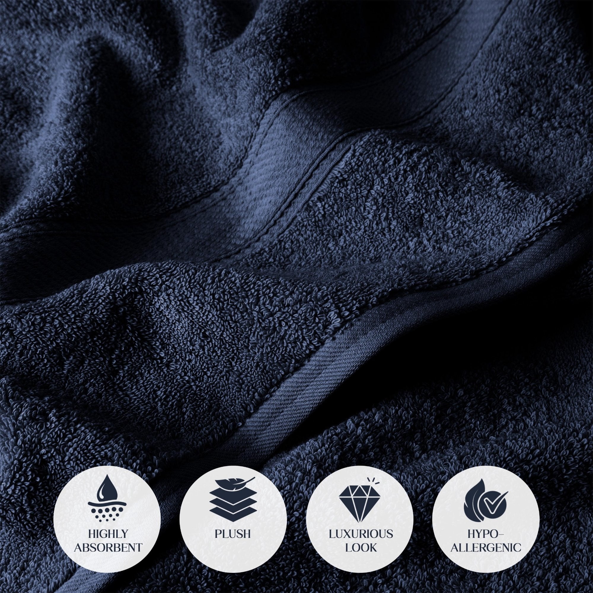 Superior Madeline Egyptian Cotton Ultra-Plush 12-Piece Towel Set, Navy Blue