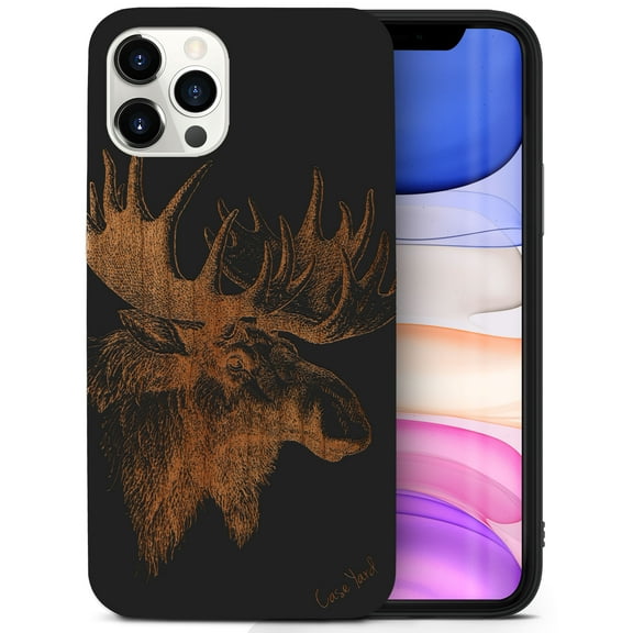 Case Yard Wooden Case for iPhone-11-Pro-Max Soft TPU Silicone cover Slim Fit Shockproof Wood Protective Phone Cover for Girls Boys Men and Women Supports Wireless Charging Moose Design