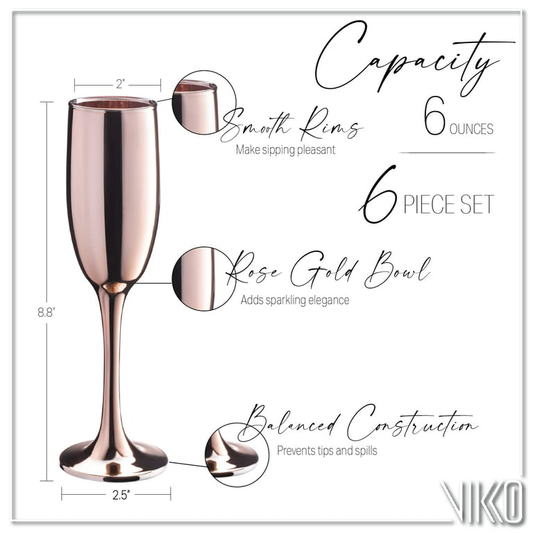 Vikko Décor Rose Gold Champagne Flutes: 6 Ounce Capacity – Perfect for  Parties, Weddings, and Everyday – Thick and Durable – Dishwasher Safe – Set  of