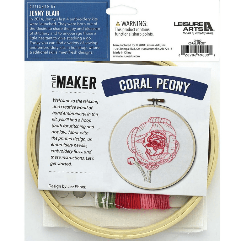 Leisure Arts Embroidery Kit 6 Coral Peony- embroidery kit for beginners -  embroidery kit for adults - cross stitch kits - cross stitch kits for  beginners - embroidery patterns 