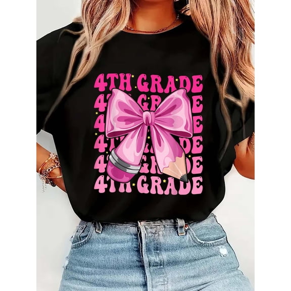 First Day of 4th Grade Girls Coquette Bow Back to School T-Shirt