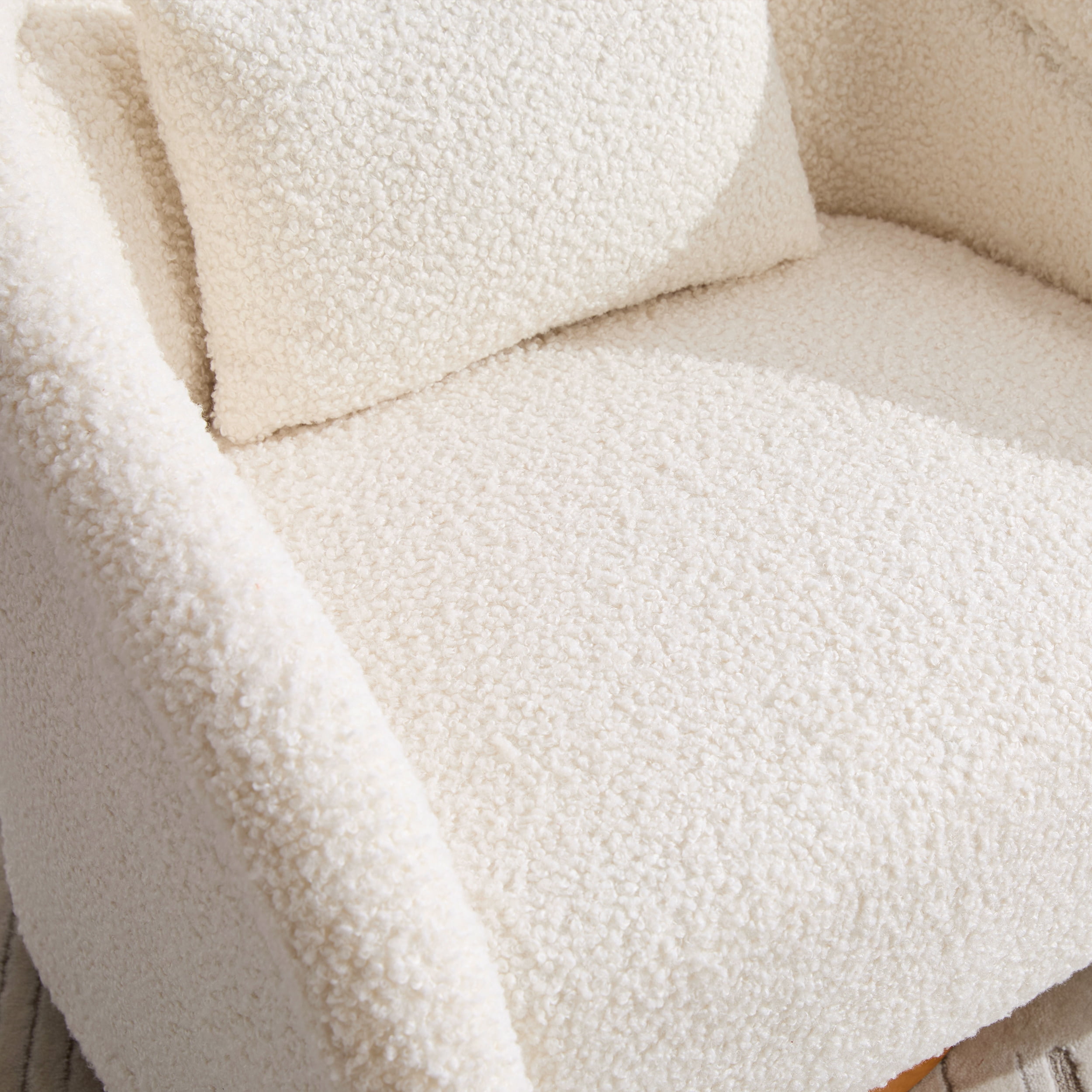 Lunale Swivel Accent Barrel Chair, Modern Pumpkin-Shaped Armchair for Living Room, Beige Teddy Ivory