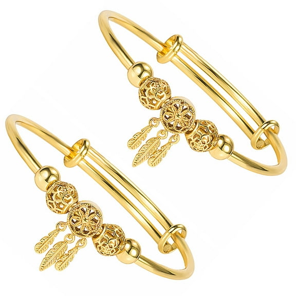 LOLIPPYY Set of 2 Women's Golden Metal Charm Bracelets with Dream Catcher Design, Perfect Bangle for Special Occasions
