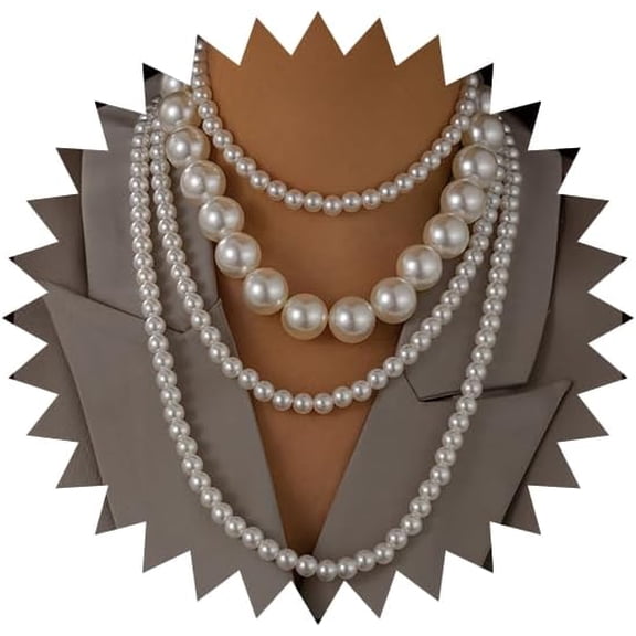 Layered Pearl Necklaces for Women Big Pearl Long Chain Necklace Dainty Faux Pearl Necklaces Statement Sweater Strand Chain Jewelry