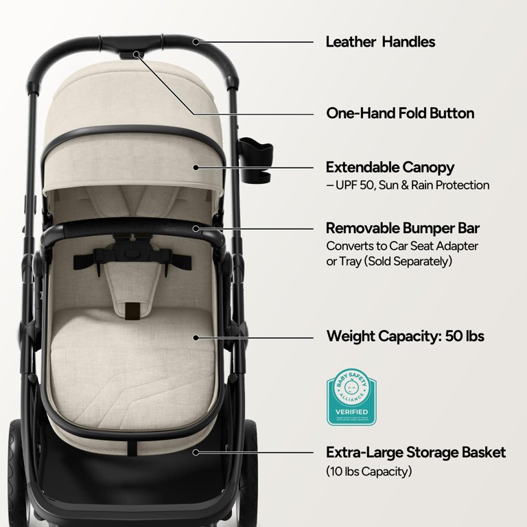 Mompush Wiz 2-in-1 Baby Stroller, Bassinet Mode, Reversible Seat 