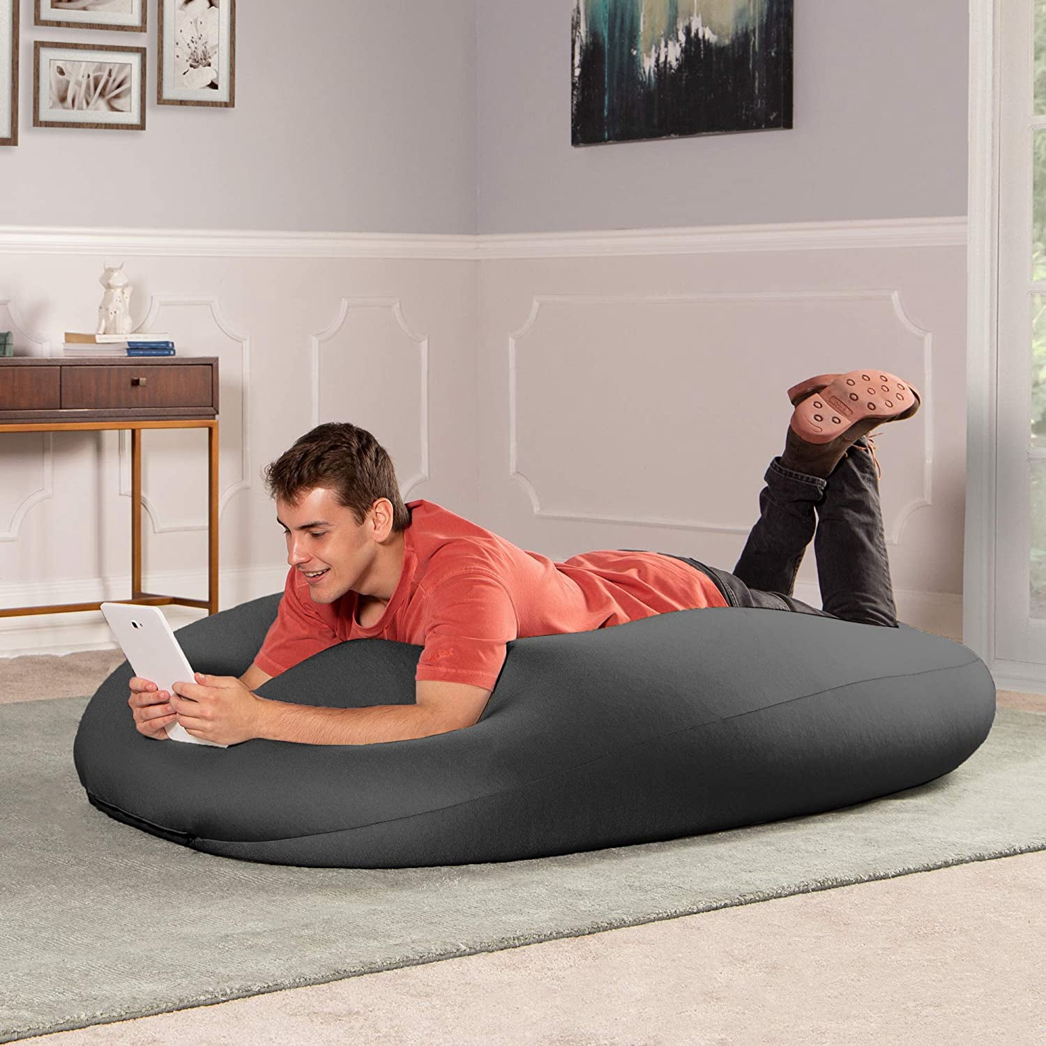 Jaxx Nimbus Spandex Bean Bag Chair for Adults-Furniture for Rec, Family Rooms and More, Large, Black
