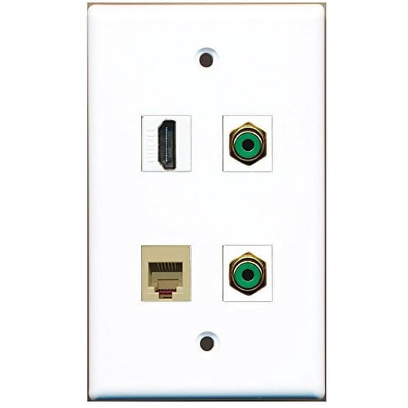 RiteAV - 1 Port HDMI 2 Port RCA Green 1 Port Phone RJ11 RJ12 Beige Wall Plate