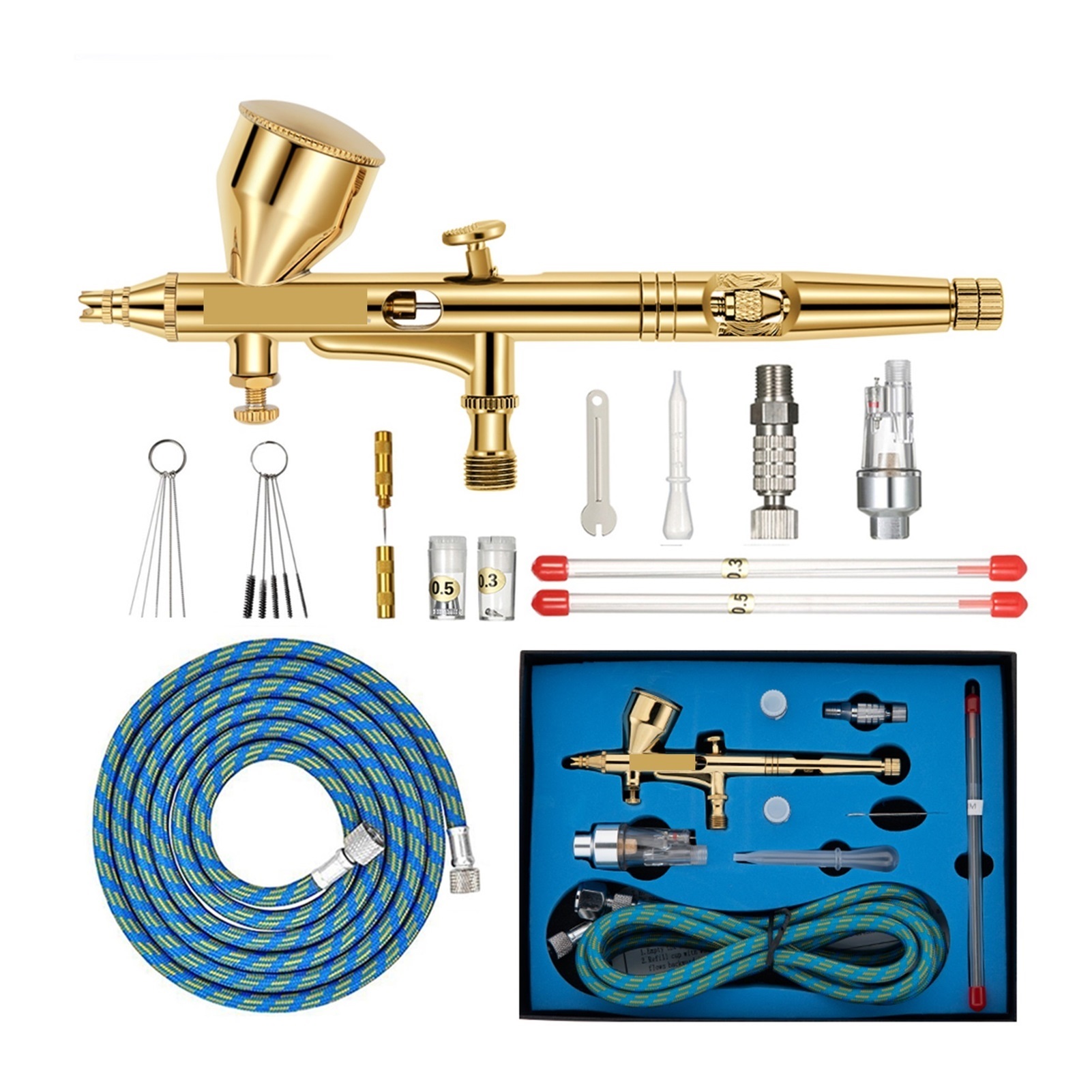 Gravity Dual-action Mini 9cc Airbrush Paint Nail Spray Gun Makeup Paint Set Face Tattoo Art DIY Tool 0.2mm/0.3mm/0.5mm