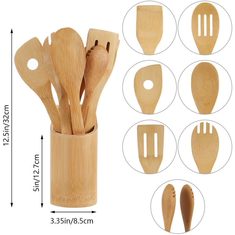 Topekada 8-Piece Bamboo Wooden Utensil Set With Holder photo 3