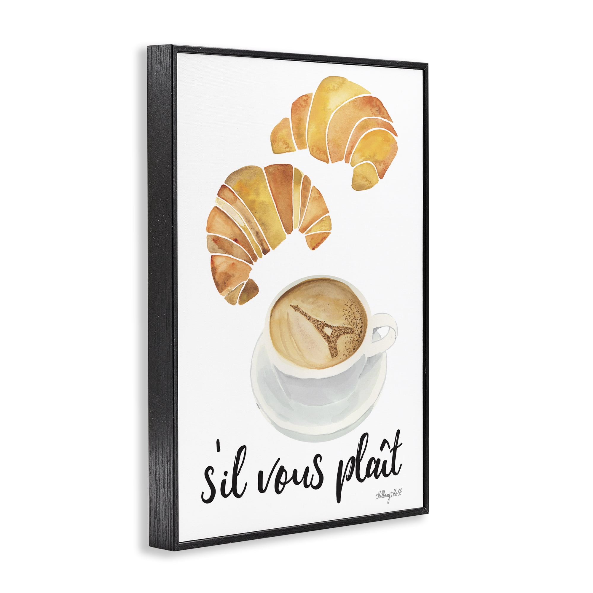 Stupell Industries Paris Croissant and Coffee Black Framed Giclee Art, design by Hillary Holt