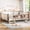 Beige, variant on Twin Size Floor Bed with Storage Bookcases, Solid Wood Floor Bed with Stairs and Guardrails, No Box Spring Needed, Beige