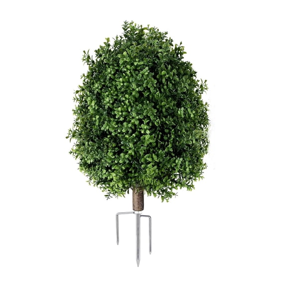 Tuscom 24in Artificial Boxwood Topiary Ball, Fake Outdoor Plants with Ground Stake for Garden Yard Decor, Realistic Faux Shrub for Porch Indoor Potted Greenery