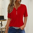 thumbnail image 2 of Baberdicy Button Detail Short Sleeve Tee - Women's Minimalist Solid Color Casual Top, Simple Yet Stylish Crew Neck Basic T-Shirt (Red | M), 2 of 7