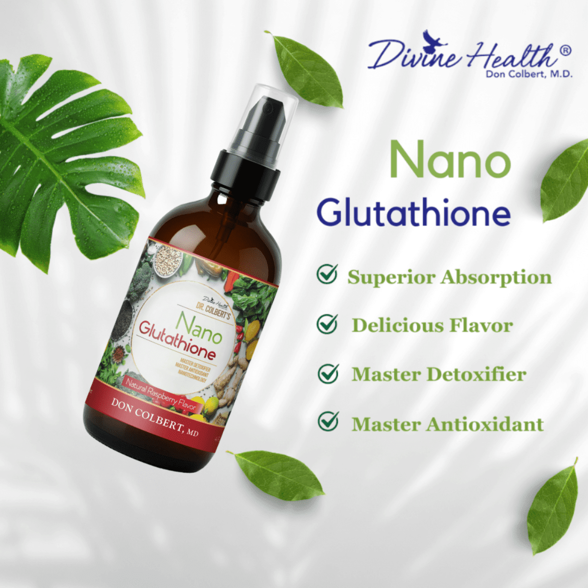 nanotech glutathione Dr. Colbert, MD Nano Reduced L-Glutathione Liquid Spray | Raspberry Flavor  | by Divine Health | Nanonization | Superior Absorption