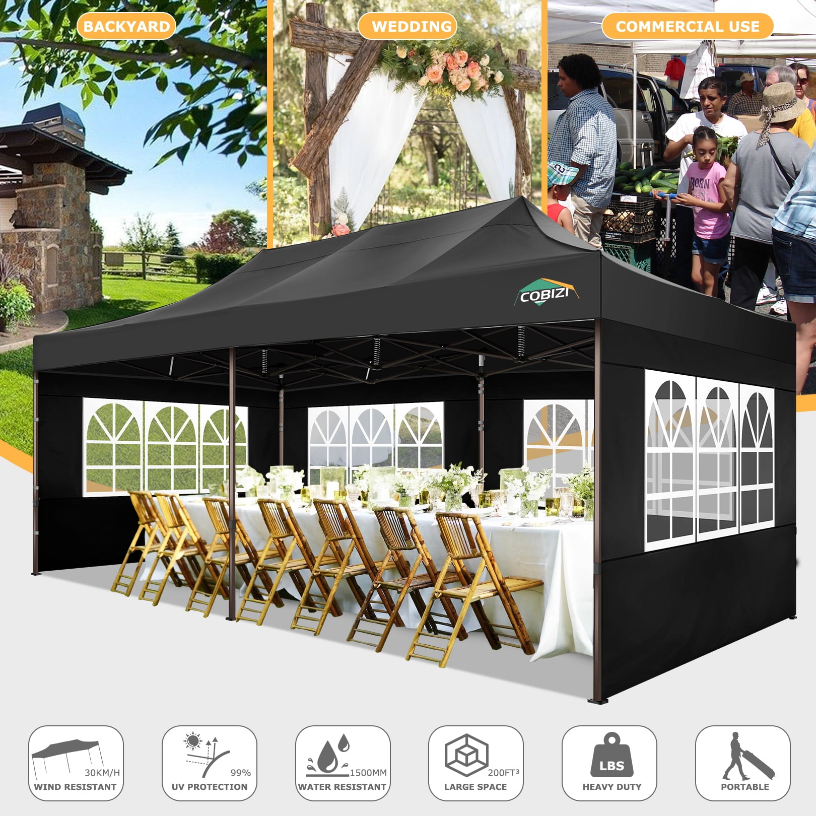 YUEBO Canopy 10' x 20' Pop Up Canopy Tent Heavy Duty Waterproof Adjust –  COBIZI