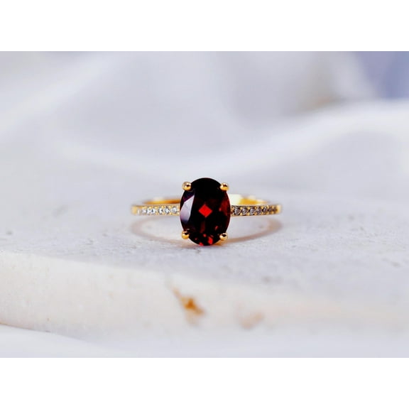 Garnet ring, diamond ring, engagement ring, Gold Plated 925 sterling silver ring