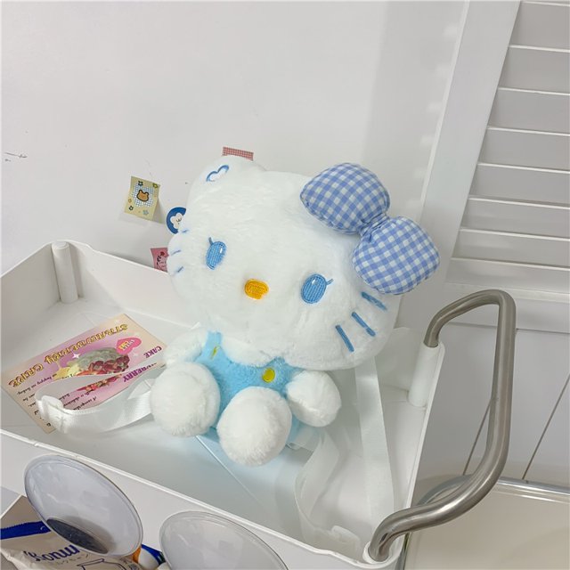 Mochila de felpa Hello Kitty para niñas, Sanurgente, mantequilla linda, dibujos animados dulces, peluches de gatitos, regalos de cumpleaños útiles, nuevo, 2023zhangyuxiang