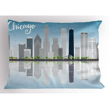 - Chicago Skyline Pillow Sham Skyscrapers Lake Michigan Illinois Classic American Scenery Street, Decorative Standard Size Printed Pillowcase, 26 X 20 Inches, Baby Blue Pale Grey, by Ambesonne